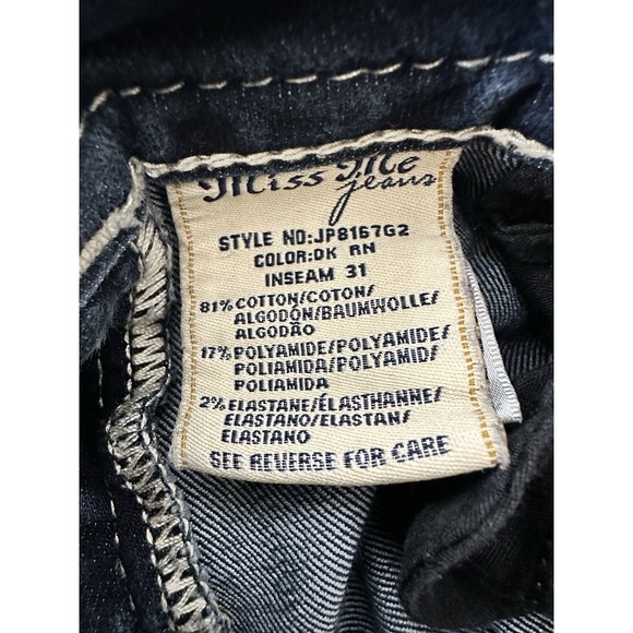 Miss Me Skinny Jeans Women's Blue Size 26 Rhinestone Embroidered Pocket Low - Picture 5 of 12